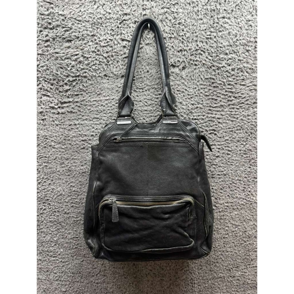 Diesel Unisex Leather & Canvas‎ Multi-Pocket Tote Handbag Black 12" x 15"